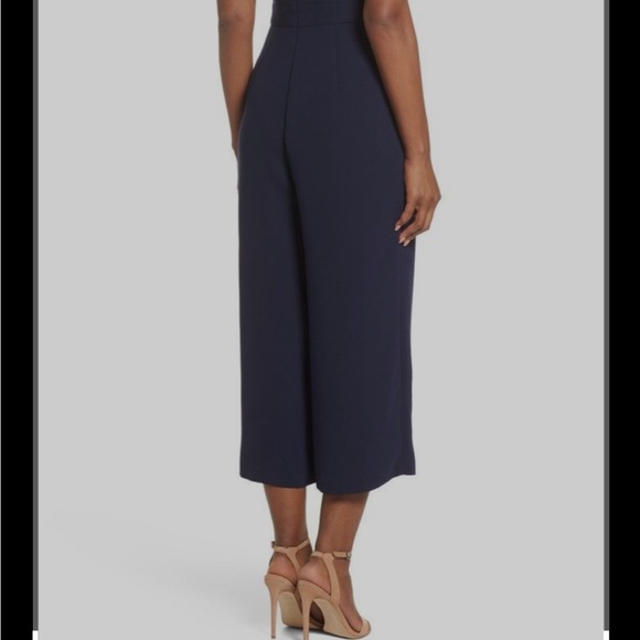Vince Camuto Ruffle Wide Leg Crop Jumpsuit in NAVY BLUE - Picture 3 of 3